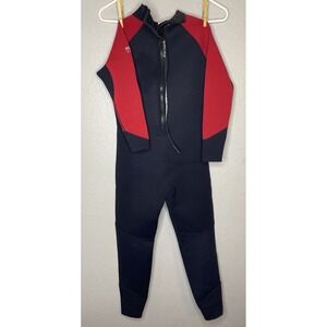 Dark Lightning Youth Full Wetsuit Black Red Back Zip Surf Kids Size 12 Beach